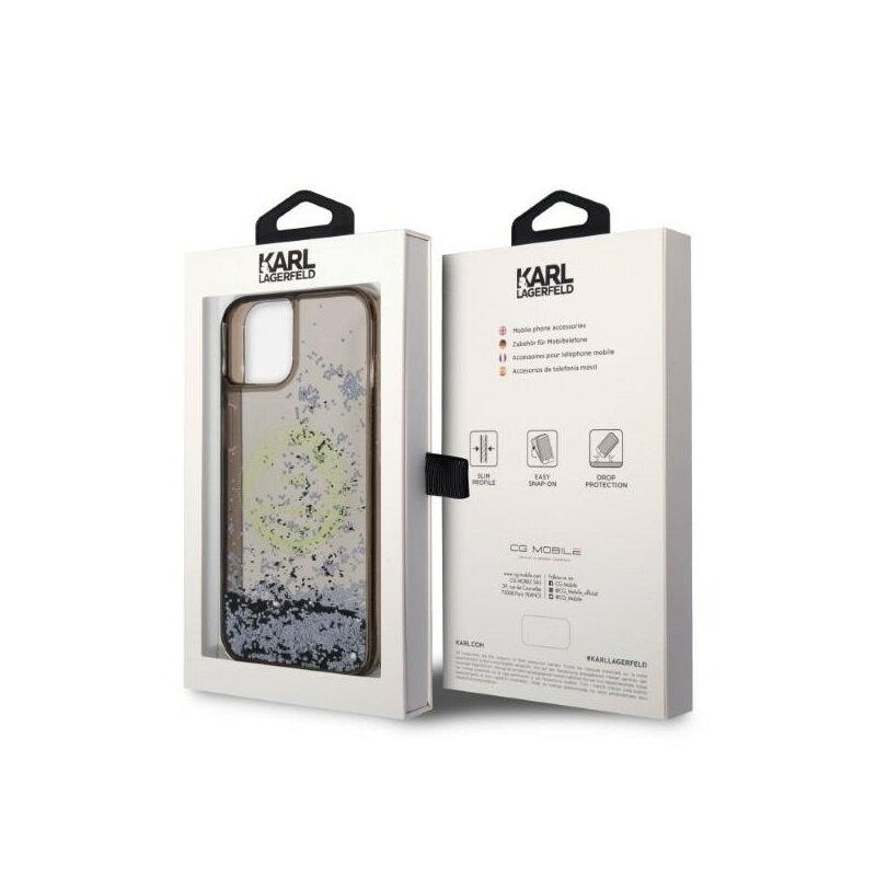 Husa Karl Lagerfeld iPhone 14 Plus Hardcase Liquid Glitter, RSG, negru, KLHCP14MLCRSGRK