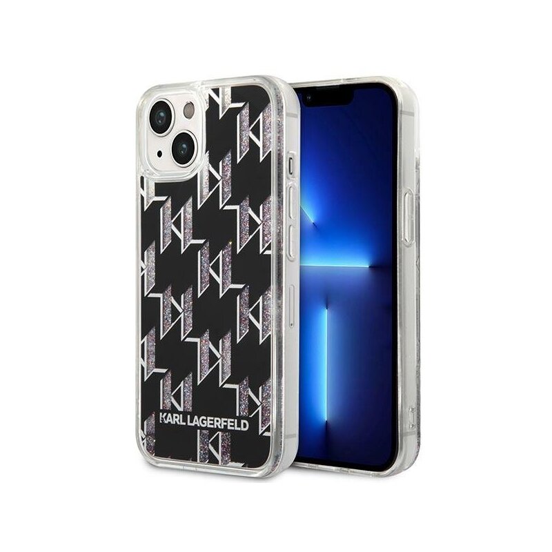 Husa Karl Lagerfeld iPhone 14 Plus Hardcase Liquid Glitter, Monogram, negru, KLHCP14MLMNMK