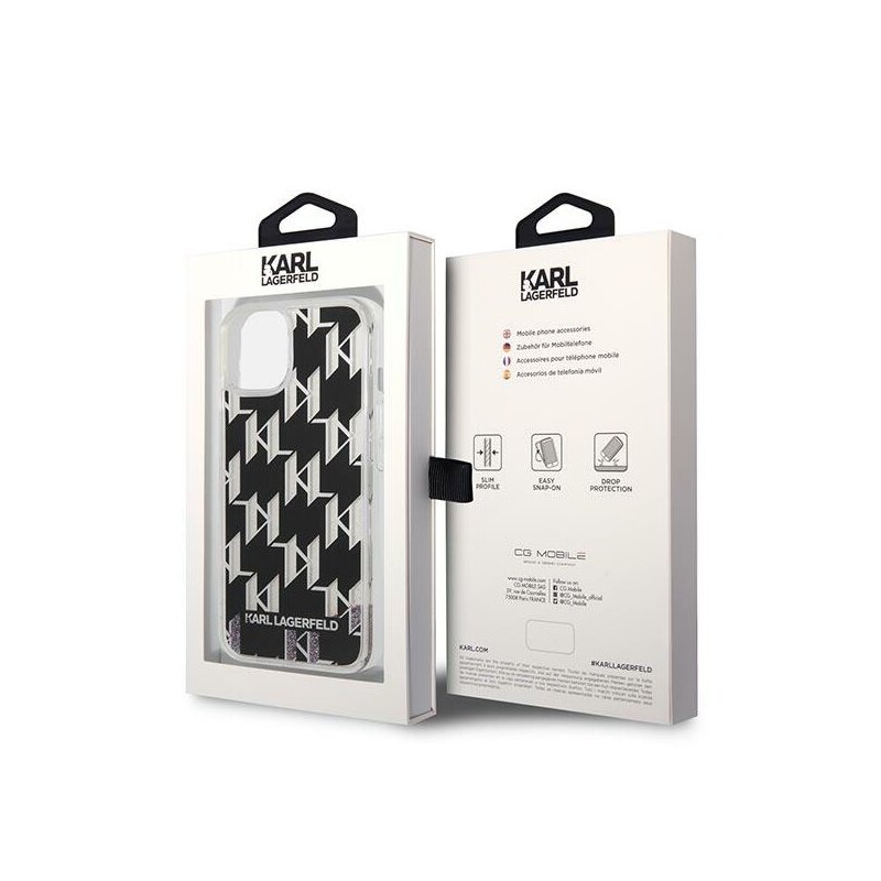 Husa Karl Lagerfeld iPhone 14 Plus Hardcase Liquid Glitter, Monogram, negru, KLHCP14MLMNMK