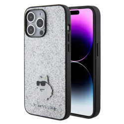 Husa Karl Lagerfeld iPhone 15 Pro Max Hardcase Glitter Fixed, Choupette Logo, argintiu, KLHCP15XGCNPSG