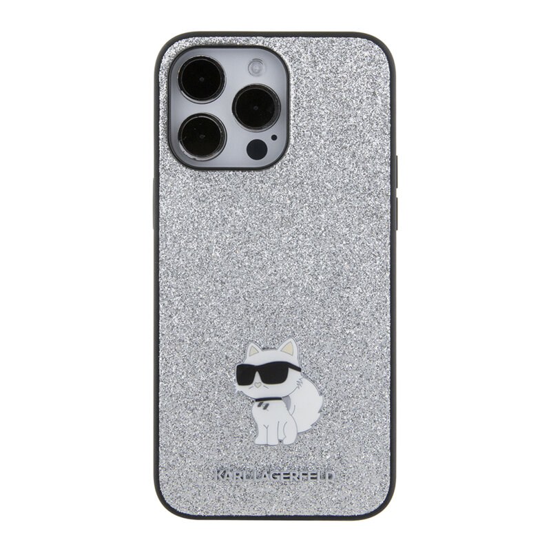 Husa Karl Lagerfeld iPhone 15 Pro Max Hardcase Glitter Fixed, Choupette Logo, argintiu, KLHCP15XGCNPSG