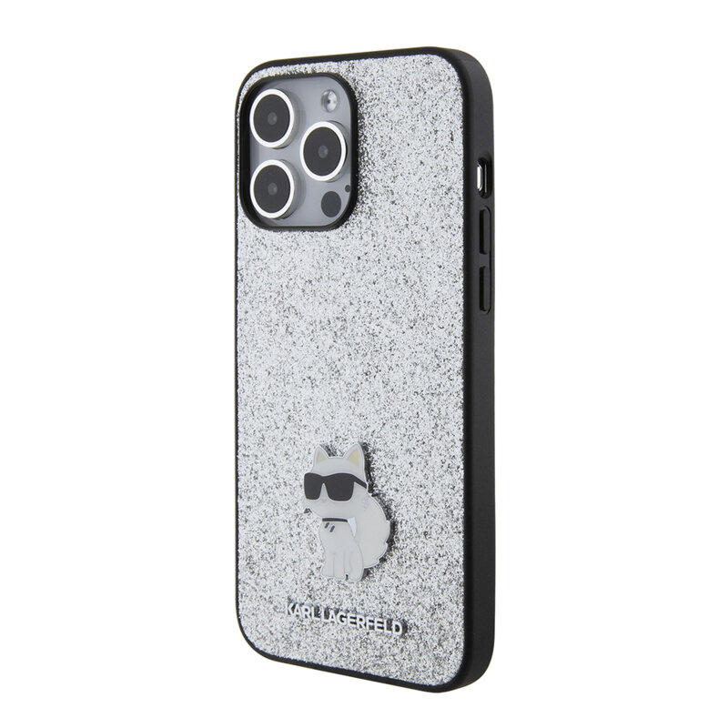 Husa Karl Lagerfeld iPhone 15 Pro Max Hardcase Glitter Fixed, Choupette Logo, argintiu, KLHCP15XGCNPSG