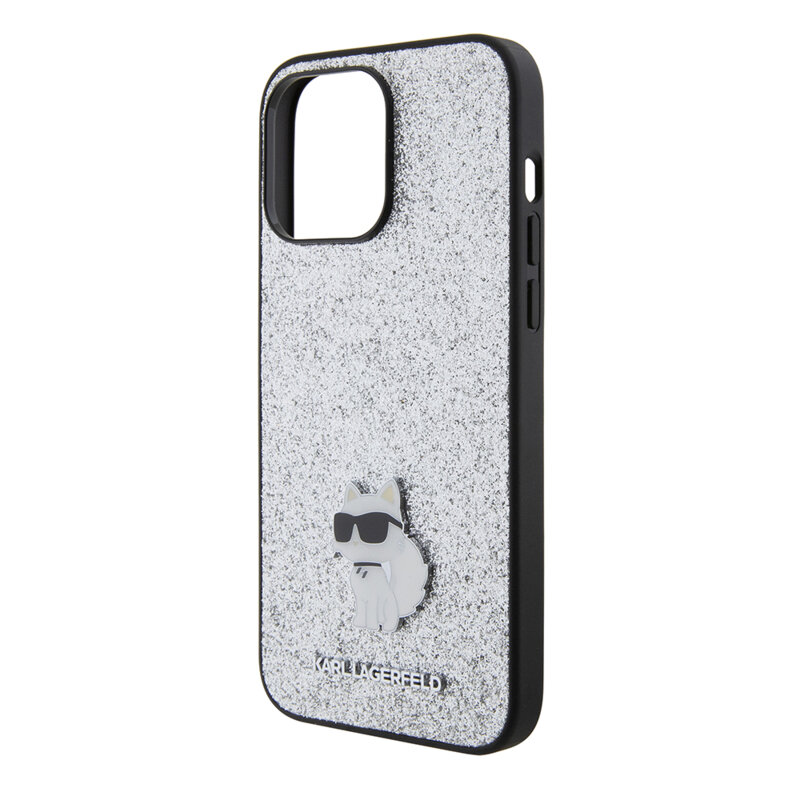 Husa Karl Lagerfeld iPhone 15 Pro Max Hardcase Glitter Fixed, Choupette Logo, argintiu, KLHCP15XGCNPSG