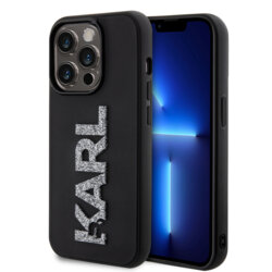 Husa originala iPhone 15 Pro Max Karl Lagerfeld 3D Design, Rubber Glitter Logo, negru, KLHCP15X3DMBKCK