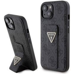 Husa iPhone 15 originala Guess Grip Stand 4G Triangle Strass, negru, GUHCP15SPGS4TDK