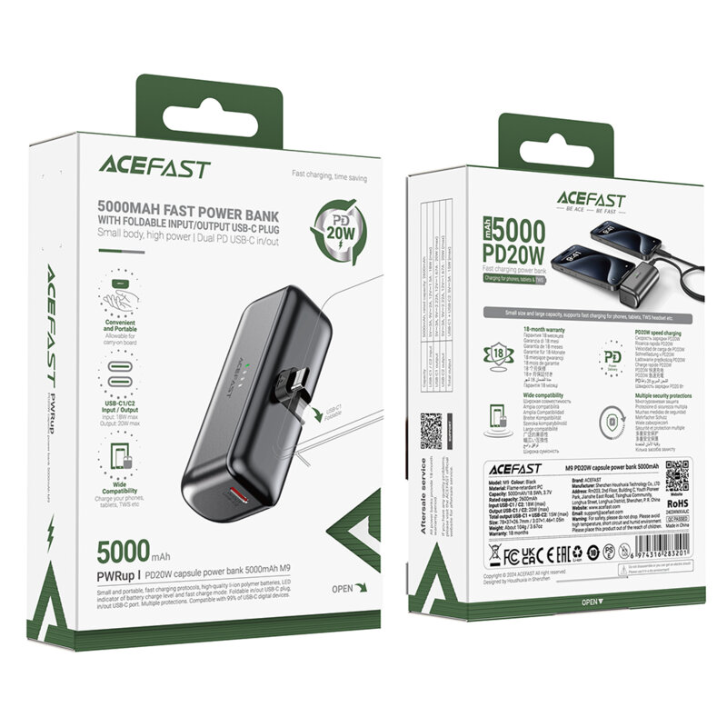 Power bank 50000mAh, 2x Type-C Acefast M9-5000, PD20W, 5000mAh