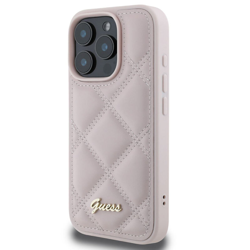 Husa originala Guess Quilted Metal Logo iPhone 16 Pro, roz, GUHCP16LPSQSQSP