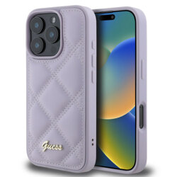 Husa originala Guess Quilted Metal Logo iPhone 16 Pro Max, violet, GUHCP16XPSQSQSU