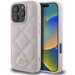Husa originala Guess Quilted Metal Logo iPhone 16 Pro Max, roz, GUHCP16XPSQSQSP