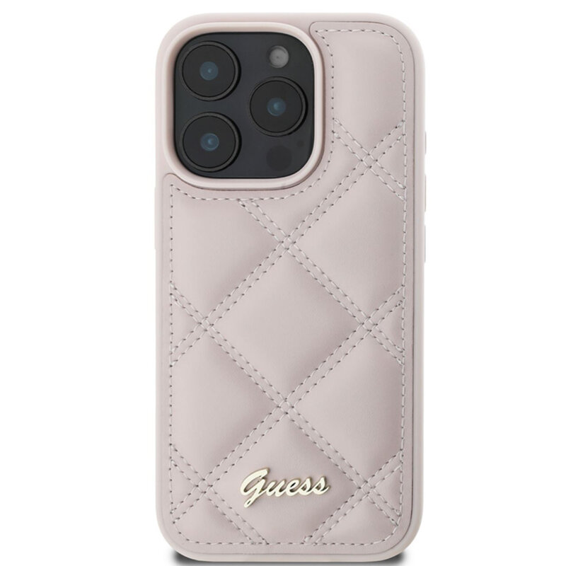 Husa originala Guess Quilted Metal Logo iPhone 16 Pro Max, roz, GUHCP16XPSQSQSP