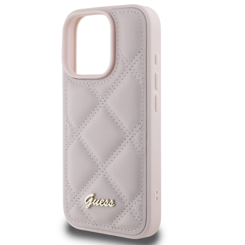 Husa originala Guess Quilted Metal Logo iPhone 16 Pro Max, roz, GUHCP16XPSQSQSP