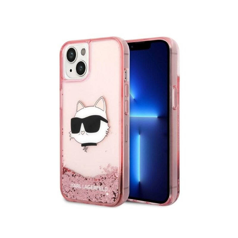 Husa Karl Lagerfeld iPhone 14 Plus Hardcase Glitter, Choupette Head, roz, KLHCP14MLNCHCP