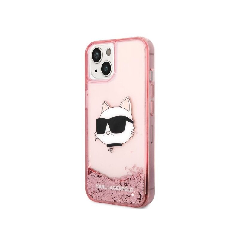 Husa Karl Lagerfeld iPhone 14 Plus Hardcase Glitter, Choupette Head, roz, KLHCP14MLNCHCP