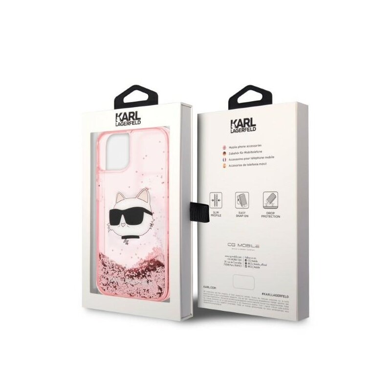 Husa Karl Lagerfeld iPhone 14 Plus Hardcase Glitter, Choupette Head, roz, KLHCP14MLNCHCP