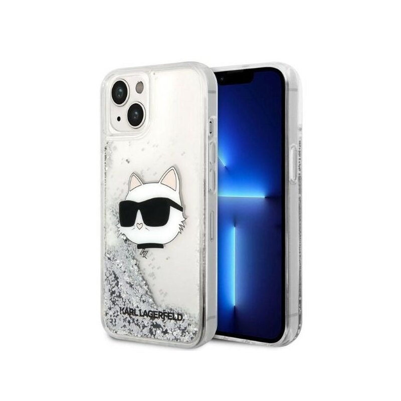 Husa Karl Lagerfeld iPhone 14 Plus Hardcase Glitter, Choupette Head, argintiu, KLHCP14MLNCHCS