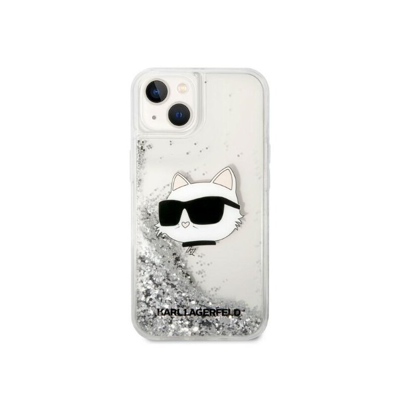Husa Karl Lagerfeld iPhone 14 Plus Hardcase Glitter, Choupette Head, argintiu, KLHCP14MLNCHCS