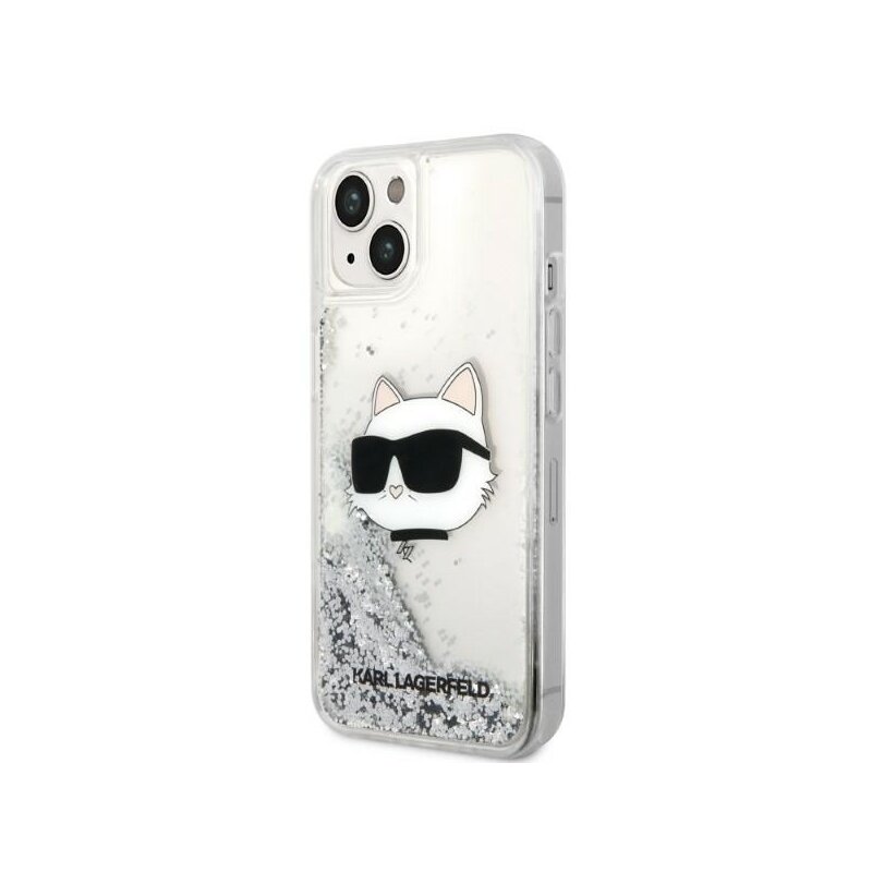 Husa Karl Lagerfeld iPhone 14 Plus Hardcase Glitter, Choupette Head, argintiu, KLHCP14MLNCHCS
