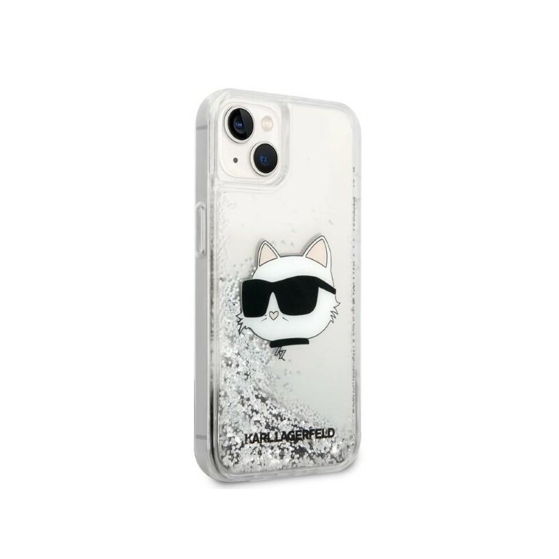 Husa Karl Lagerfeld iPhone 14 Plus Hardcase Glitter, Choupette Head, argintiu, KLHCP14MLNCHCS