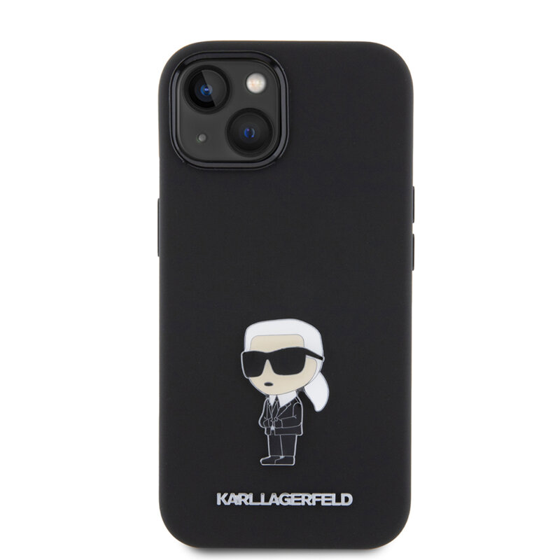 Husa Karl Lagerfeld iPhone 15 Silicone, Ikonik Metal Pin, negru, KLHCP15SSMHKNPK