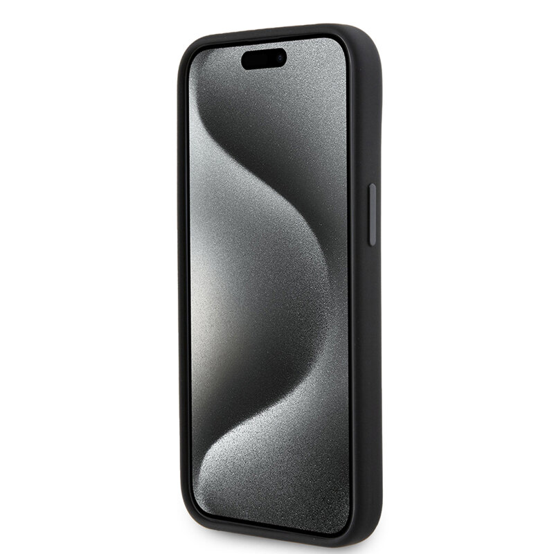 Husa Karl Lagerfeld iPhone 15 Silicone, Ikonik Metal Pin, negru, KLHCP15SSMHKNPK