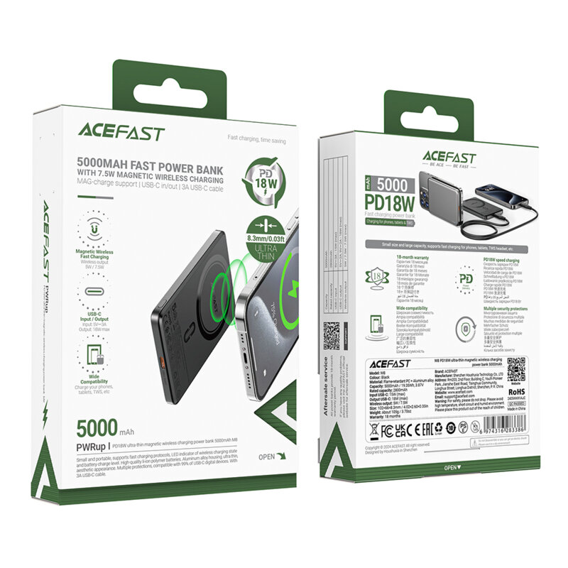 Power bank MagSafe 5000mAh ultra-thin, 18W Acefast M8-5000