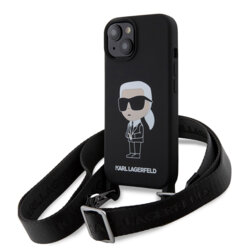 Husa Karl Lagerfeld iPhone 15 Silicone Crossbody, Ikonik, negru, KLHCP15SSCBSKNK