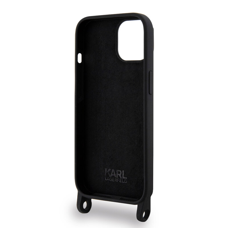 Husa Karl Lagerfeld iPhone 15 Silicone Crossbody, Ikonik, negru, KLHCP15SSCBSKNK