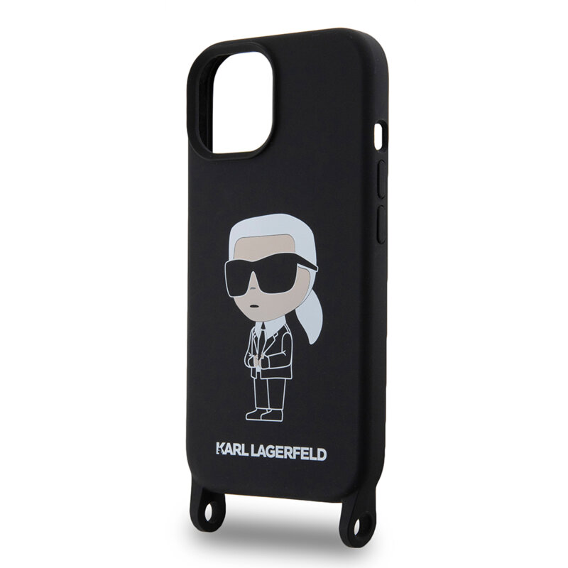 Husa Karl Lagerfeld iPhone 15 Silicone Crossbody, Ikonik, negru, KLHCP15SSCBSKNK