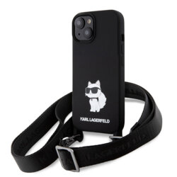 Husa Karl Lagerfeld iPhone 15 Silicone Crossbody , Choupette, negru, KLHCP15SSCBSCNK