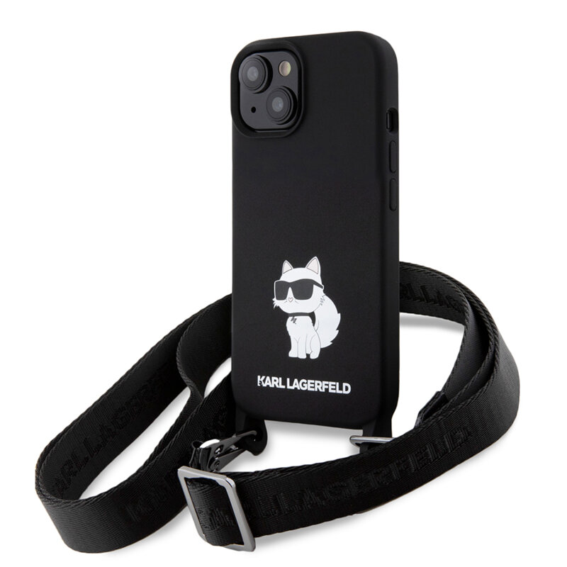 Husa Karl Lagerfeld iPhone 15 Silicone Crossbody , Choupette, negru, KLHCP15SSCBSCNK