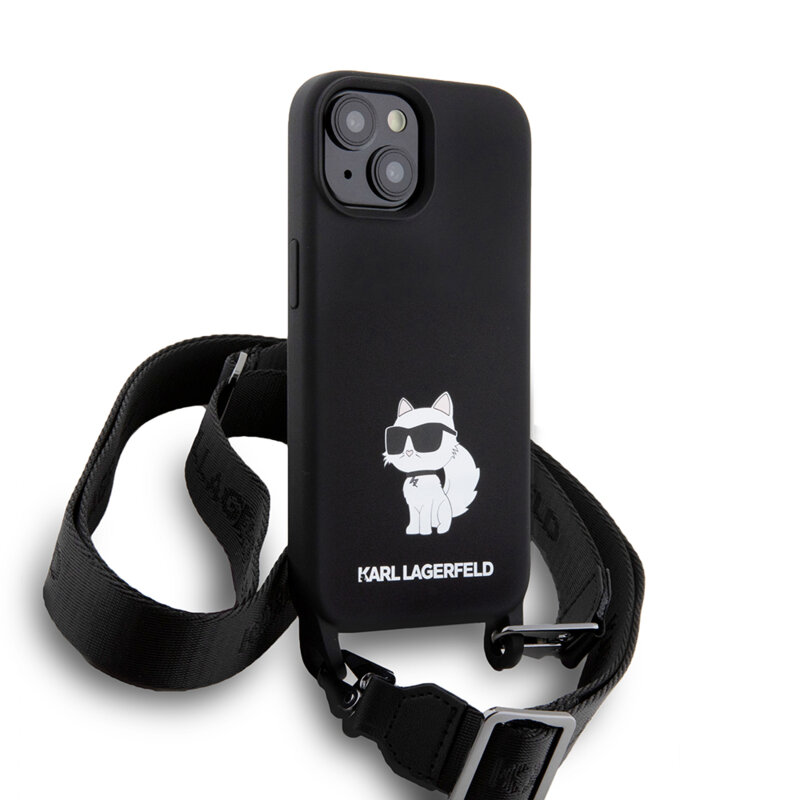 Husa Karl Lagerfeld iPhone 15 Silicone Crossbody , Choupette, negru, KLHCP15SSCBSCNK