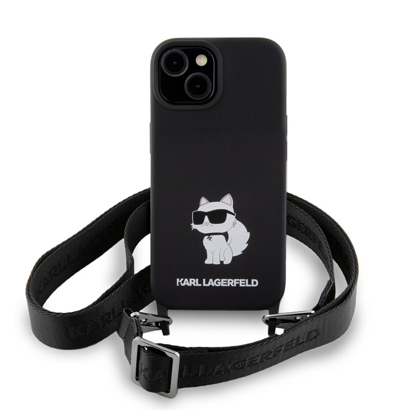Husa Karl Lagerfeld iPhone 15 Silicone Crossbody , Choupette, negru, KLHCP15SSCBSCNK