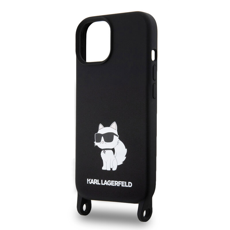 Husa Karl Lagerfeld iPhone 15 Silicone Crossbody , Choupette, negru, KLHCP15SSCBSCNK