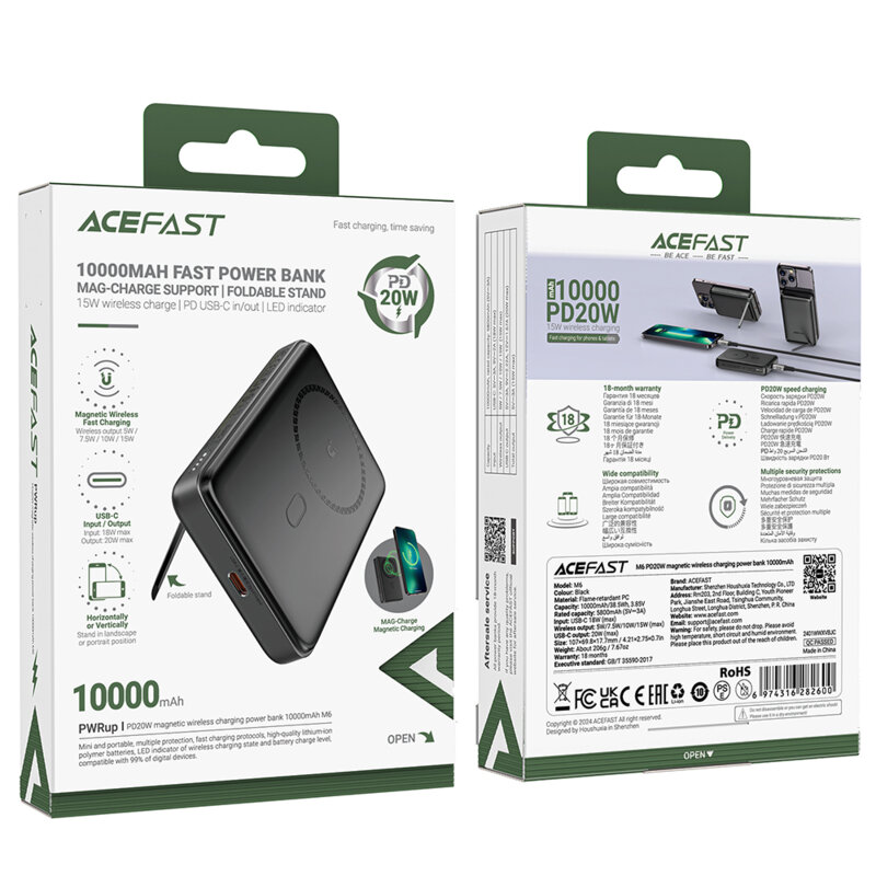 Power bank magnetic, 10000mAh, compact, 20W Acefast M6-10000
