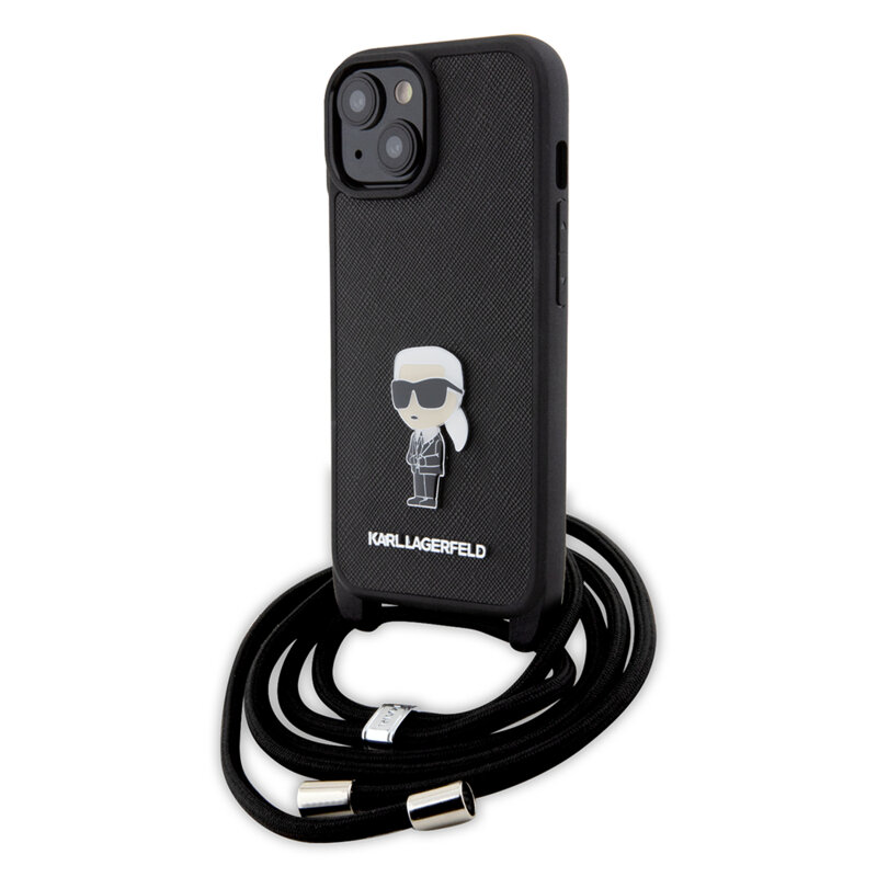 Husa iPhone 15 Karl Lagerfeld Saffiano Crossbody, Monogram Metal Pin Karl, KLHCP15SSASKNPSK