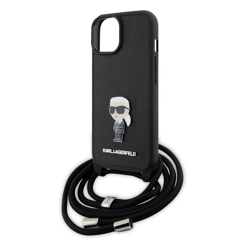 Husa iPhone 15 Karl Lagerfeld Saffiano Crossbody, Monogram Metal Pin Karl, KLHCP15SSASKNPSK