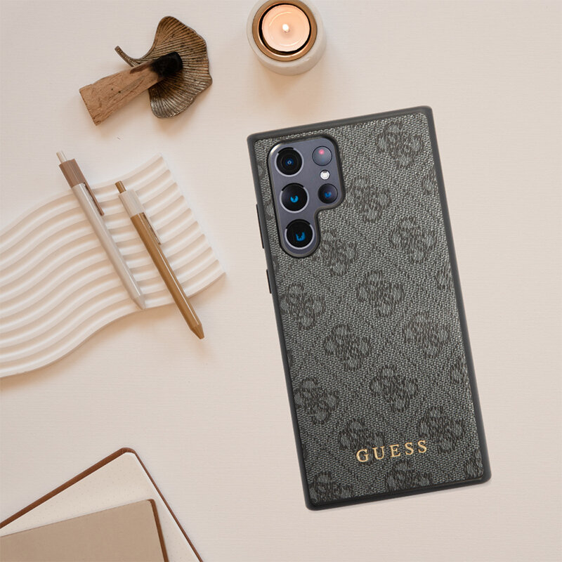 Husa originala Guess Samsung Galaxy S24 Ultra Hardcase 4G Metal Gold Logo, maro, GUHCS24LG4GFBR