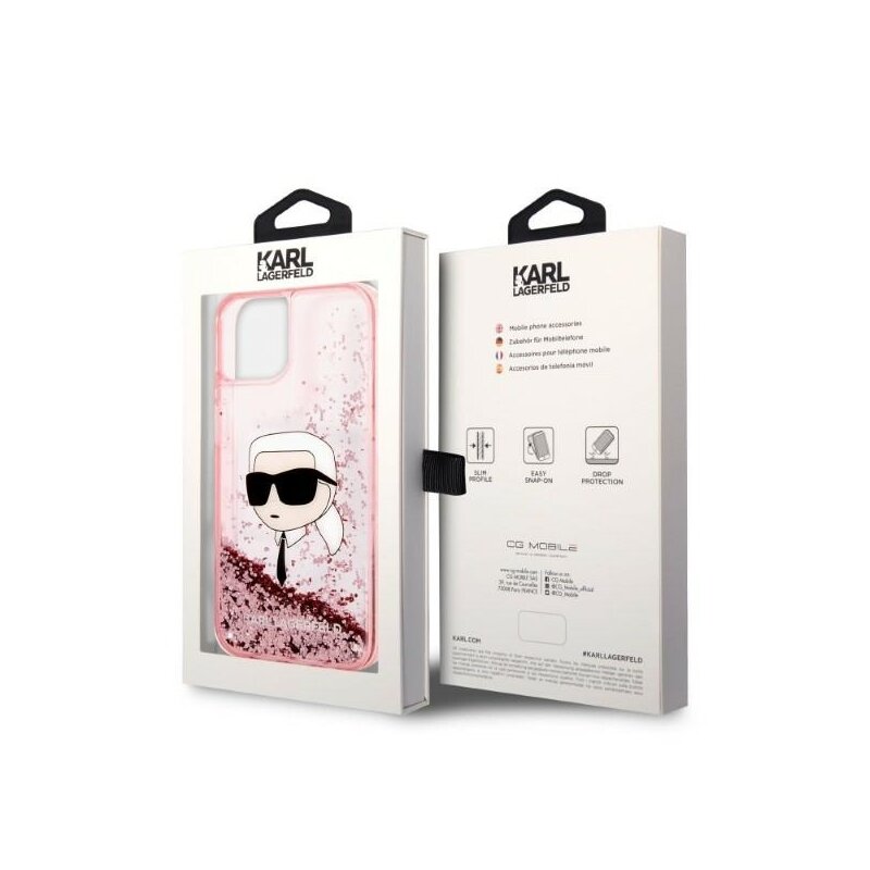 Husa Karl Lagerfeld iPhone 14 Plus Hardcase Glitter, Karl Head, roz, KLHCP14MLNKHCP