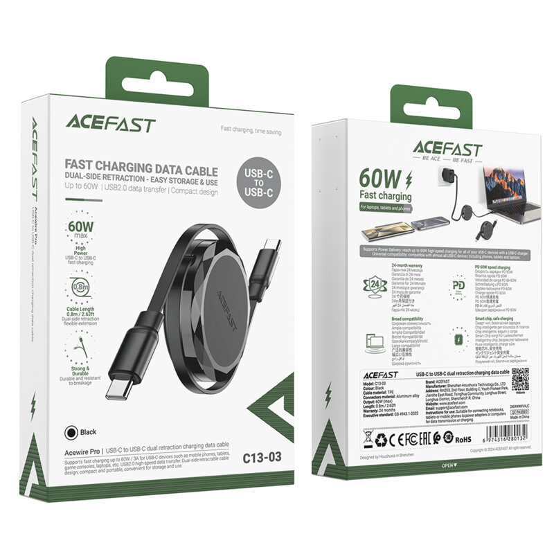 Cablu de date Fast Charging, Type-C la Type-C Acefast, C13-03