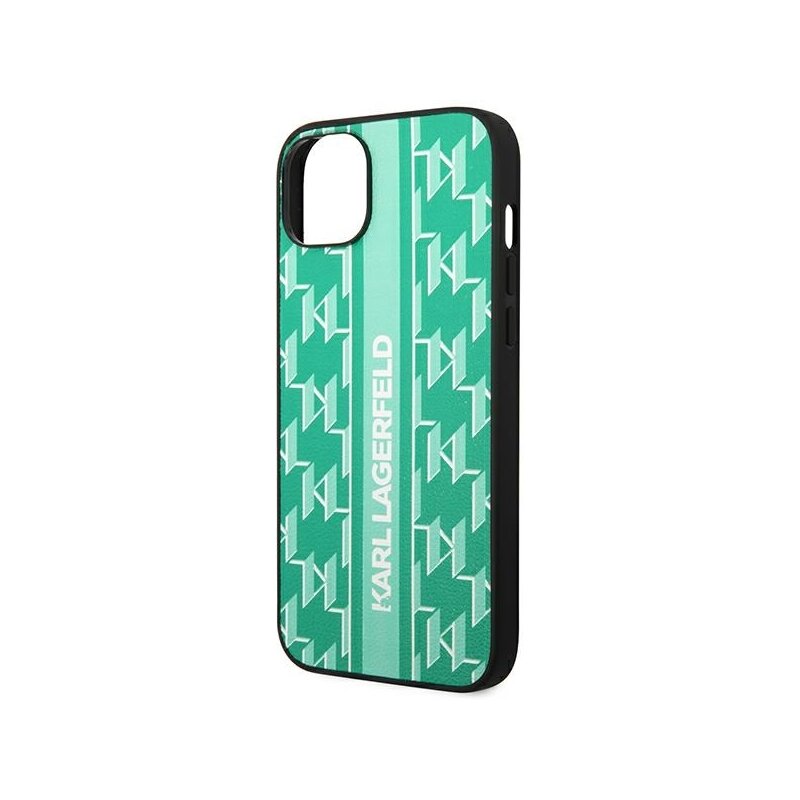 Husa iPhone 14 Plus Karl Lagerfeld Hardcase Monogram, Stripe, verde, KLHCP14MPGKLSKN