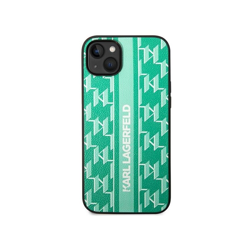 Husa iPhone 14 Plus Karl Lagerfeld Hardcase Monogram, Stripe, verde, KLHCP14MPGKLSKN
