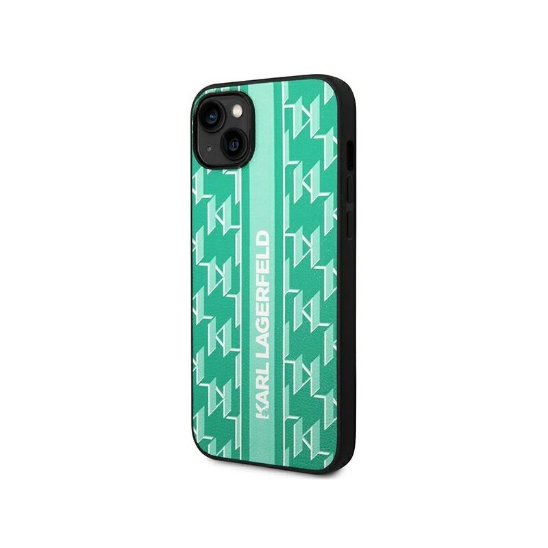 Husa iPhone 14 Plus Karl Lagerfeld Hardcase Monogram, Stripe, verde, KLHCP14MPGKLSKN
