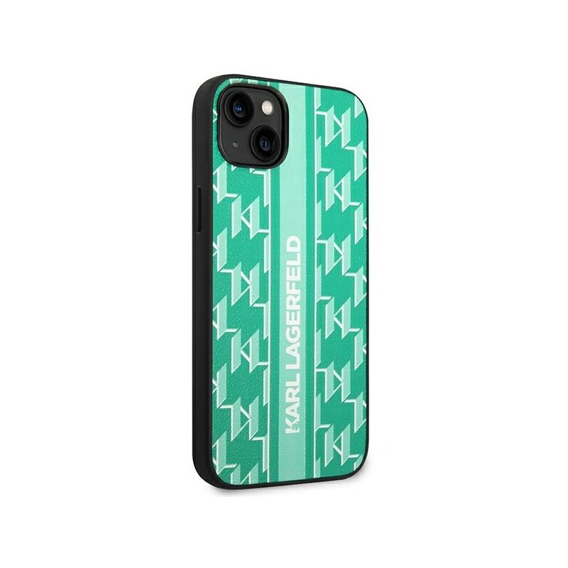 Husa iPhone 14 Plus Karl Lagerfeld Hardcase Monogram, Stripe, verde, KLHCP14MPGKLSKN