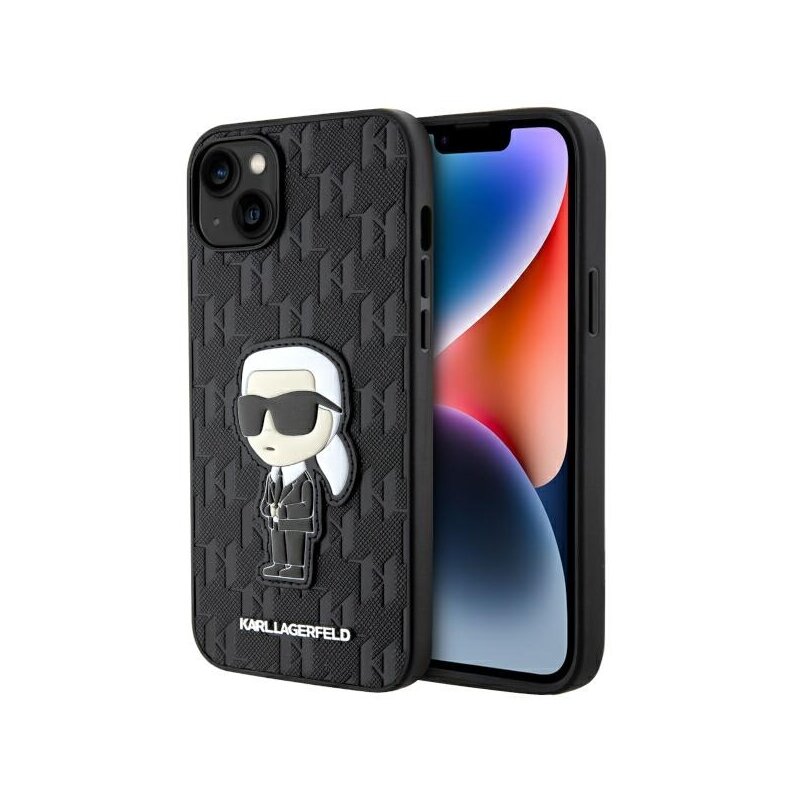 Husa originala iPhone 14 Plus Karl Lagerfeld Saffiano, Monogram Ikonik, negru, KLHCP14MSAKHPKK