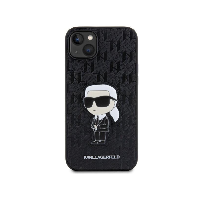 Husa originala iPhone 14 Plus Karl Lagerfeld Saffiano, Monogram Ikonik, negru, KLHCP14MSAKHPKK