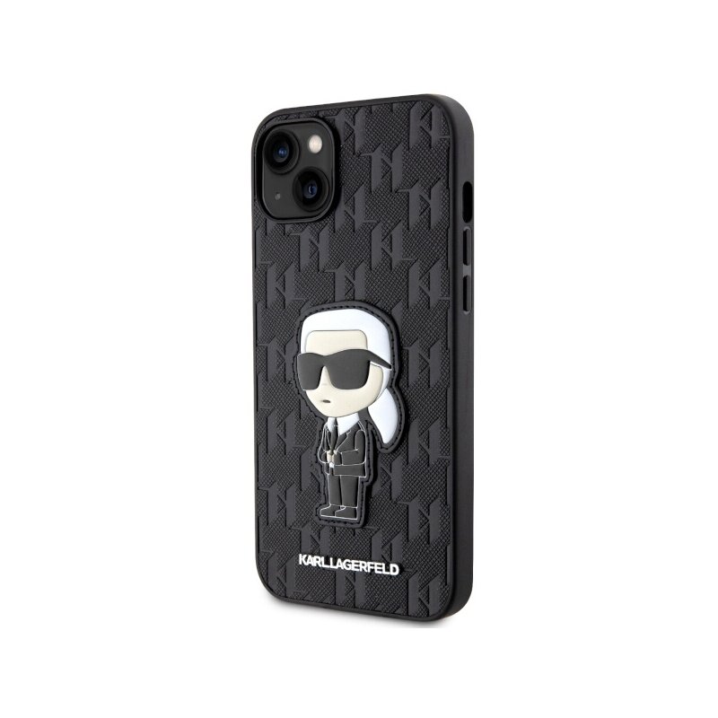 Husa originala iPhone 14 Plus Karl Lagerfeld Saffiano, Monogram Ikonik, negru, KLHCP14MSAKHPKK