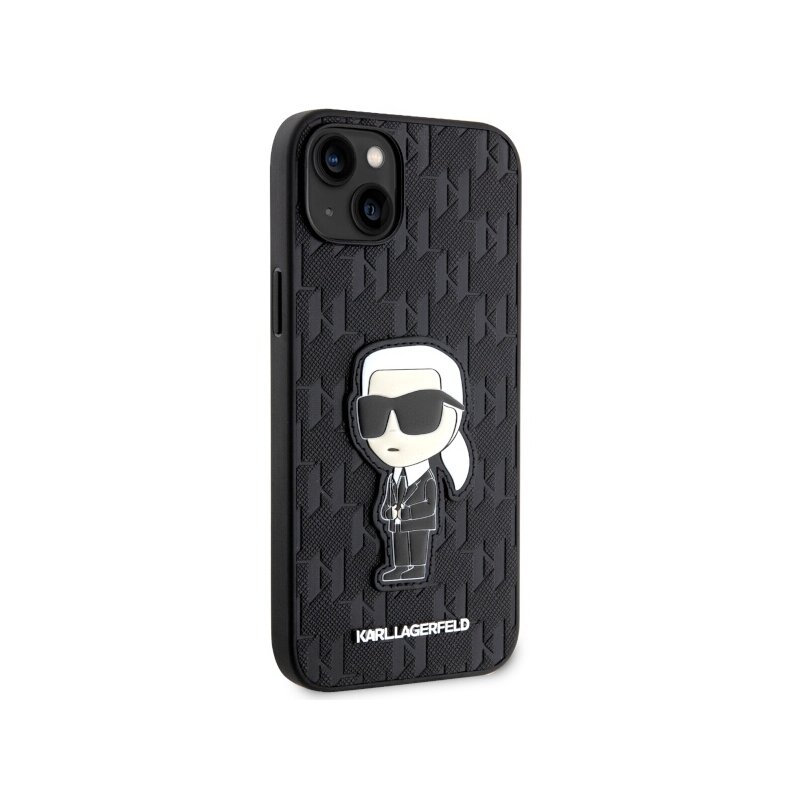 Husa originala iPhone 14 Plus Karl Lagerfeld Saffiano, Monogram Ikonik, negru, KLHCP14MSAKHPKK