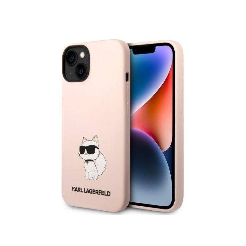 Husa Karl Lagerfeld iPhone 14 Plus Silicone, Choupette, roz, KLHCP14MSNCHBCP