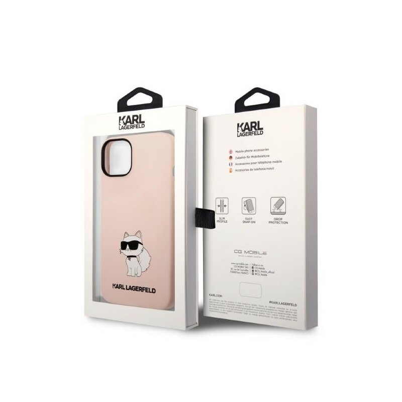 Husa Karl Lagerfeld iPhone 14 Plus Silicone, Choupette, roz, KLHCP14MSNCHBCP