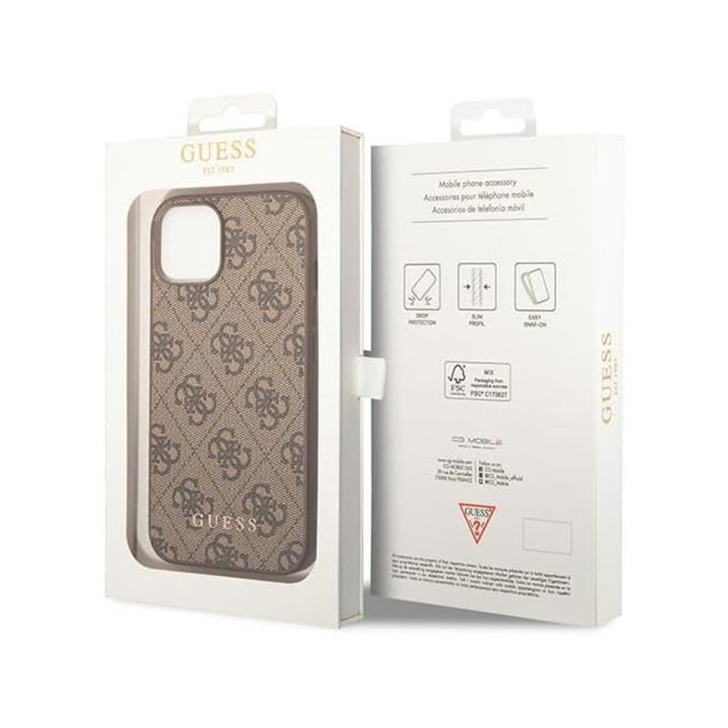 Husa originala Guess iPhone 15 Plus Hardcase 4G Metal Gold Logo, maro, GUHCP15MG4GFBR